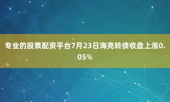 专业的股票配资平台7月23日海亮转债收盘上涨0.05%